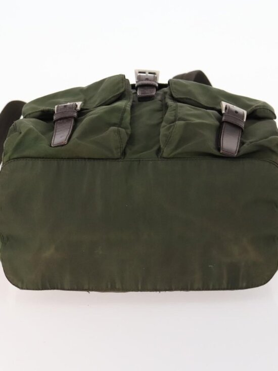 PRADA Backpack Nylon Khaki Silver Auth 173527